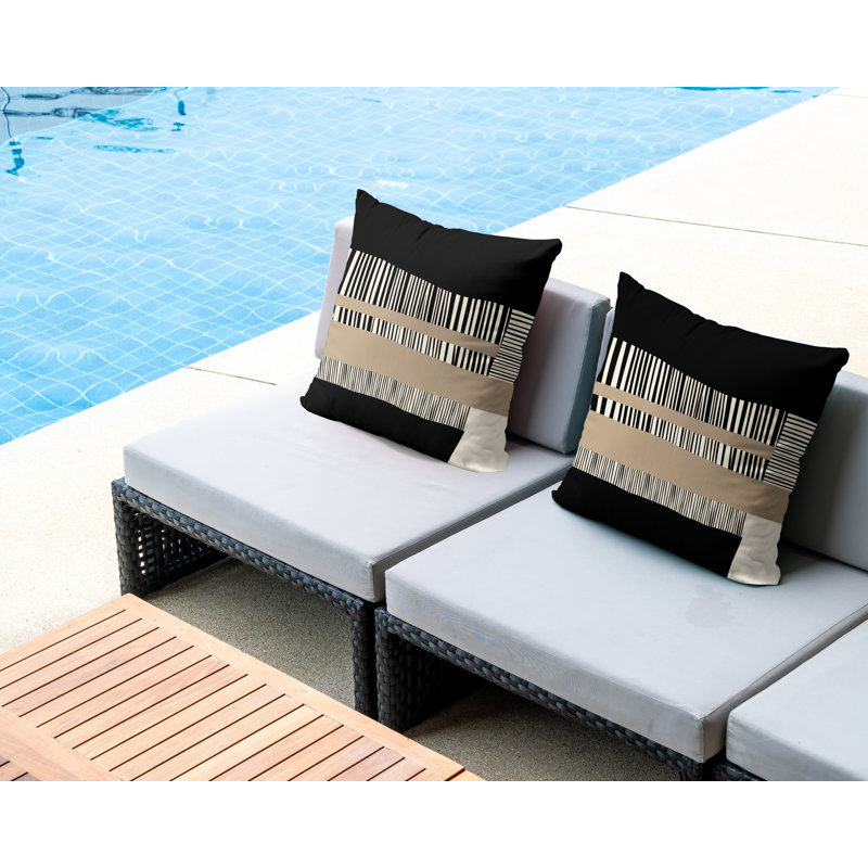 Jeté carré / extérieur en polyester Chamu, Beige / noir, 16 po x 16 po