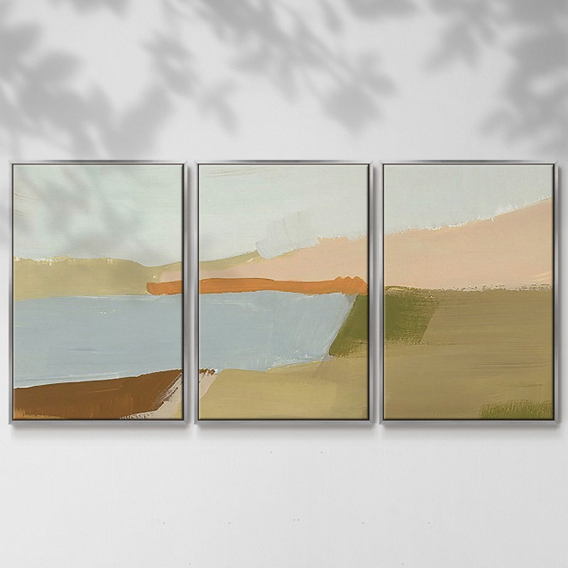 Stacked Landscape I - Toile encadrée multi-pièces, Argent, H 24 po x l 48 po x P 2 po