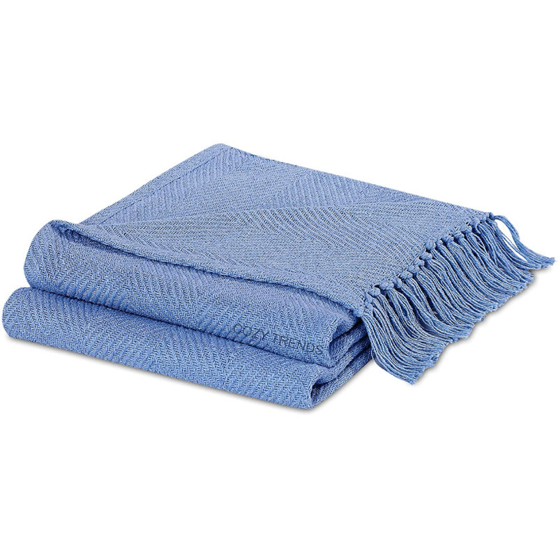 Jeté en coton Rustic Farmhouse, L 50 po x L 64 po, Bleu