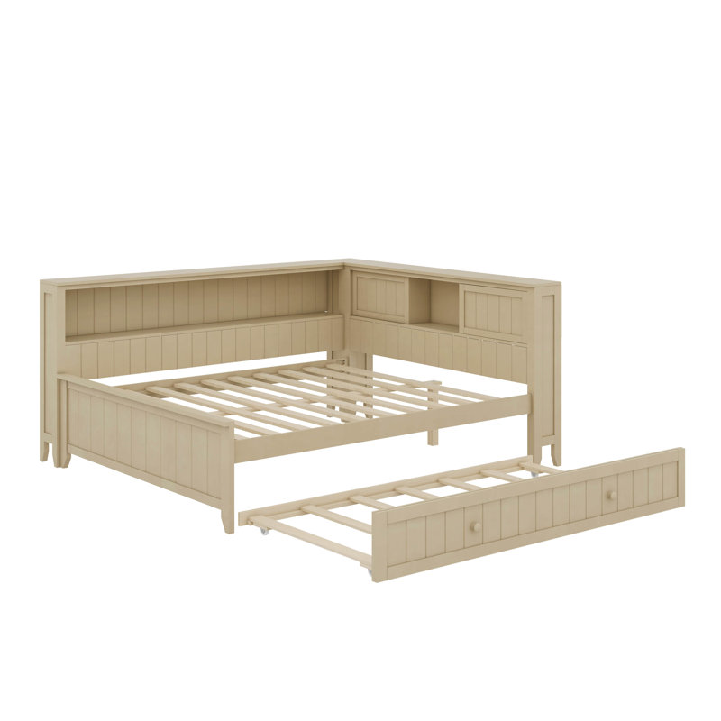 Lit de jour double en bois avec tablettes et lit gigogne