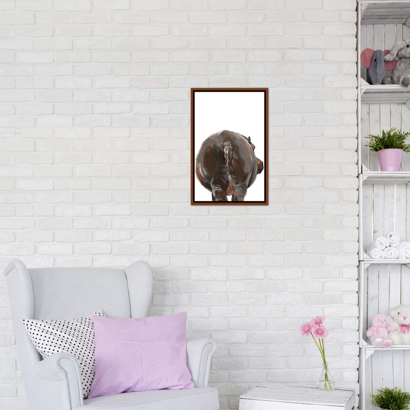 Art hippopotame, H 26 po x l 18 po x P 1,5 po, Toile avec cadre en bois classique