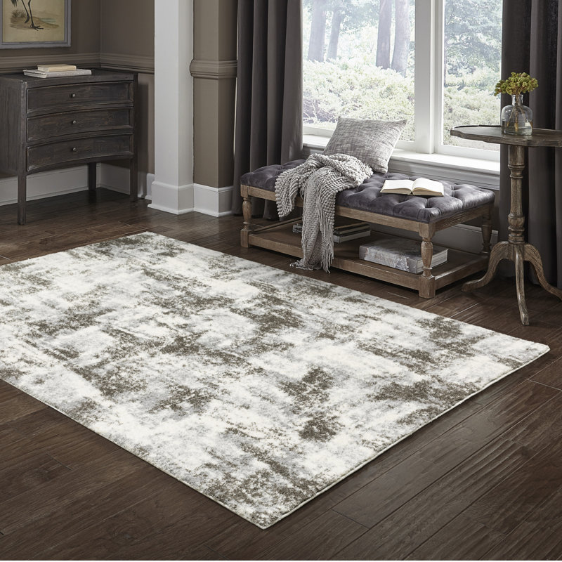 Caleb Marbled Abstract Ivory/Gray Area Rug, Rectangle 9'11" x 13'