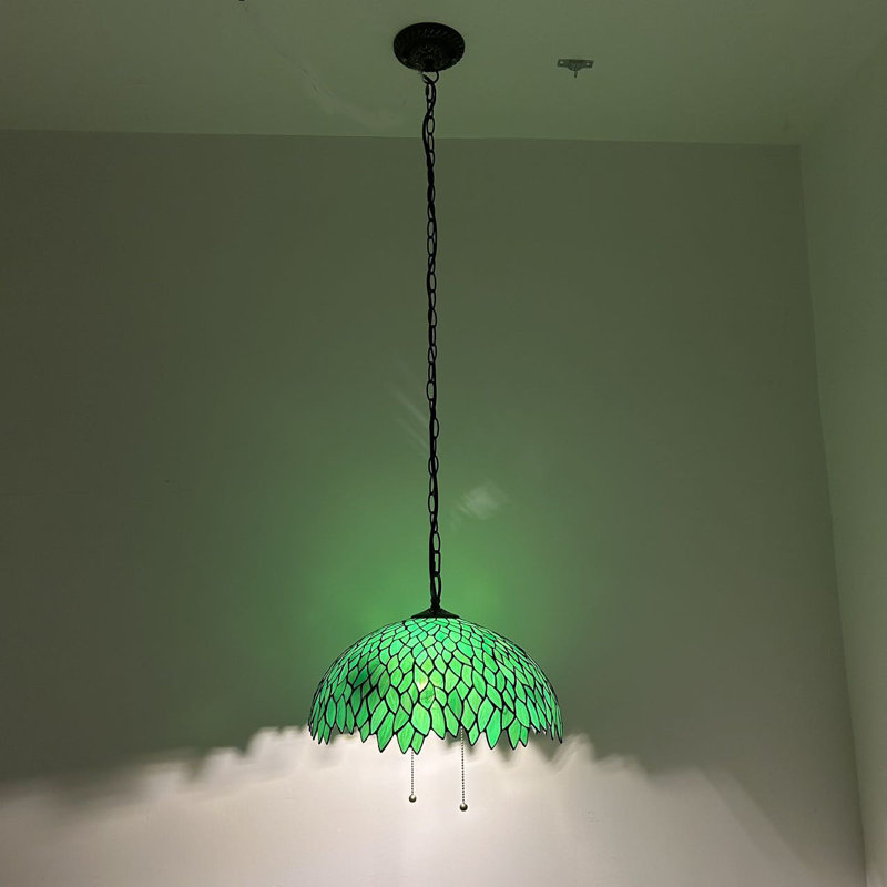 Colorado Tiffany Pendant Lights Fixture Green Stained Glass Leaves LED Bulbs Included 16”W*16”D*75”H
