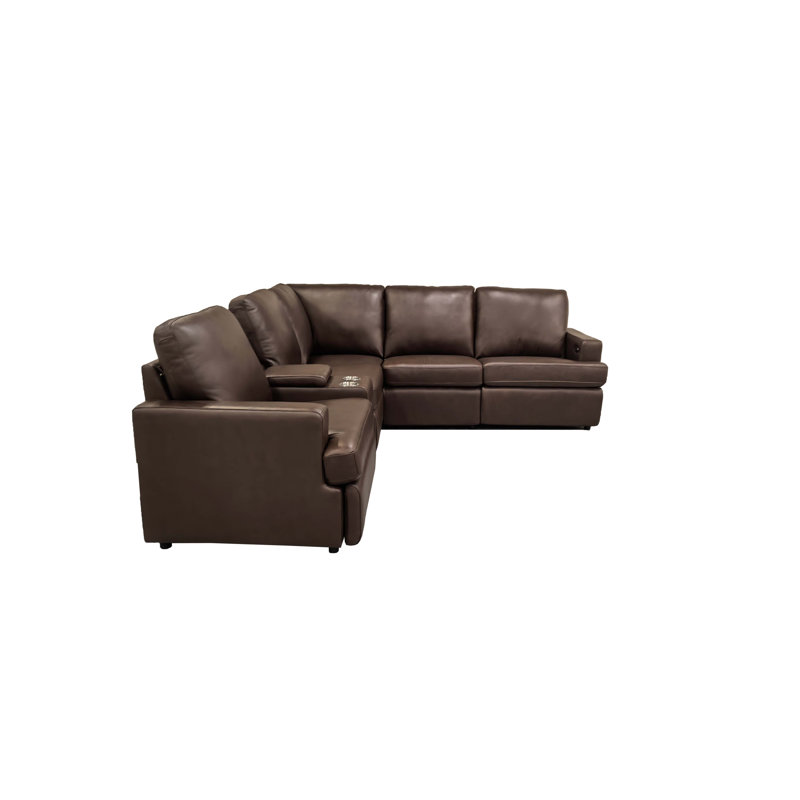 Nchevyshill Leather Match Power Recline Sectional, Dark Brown Leather Match
