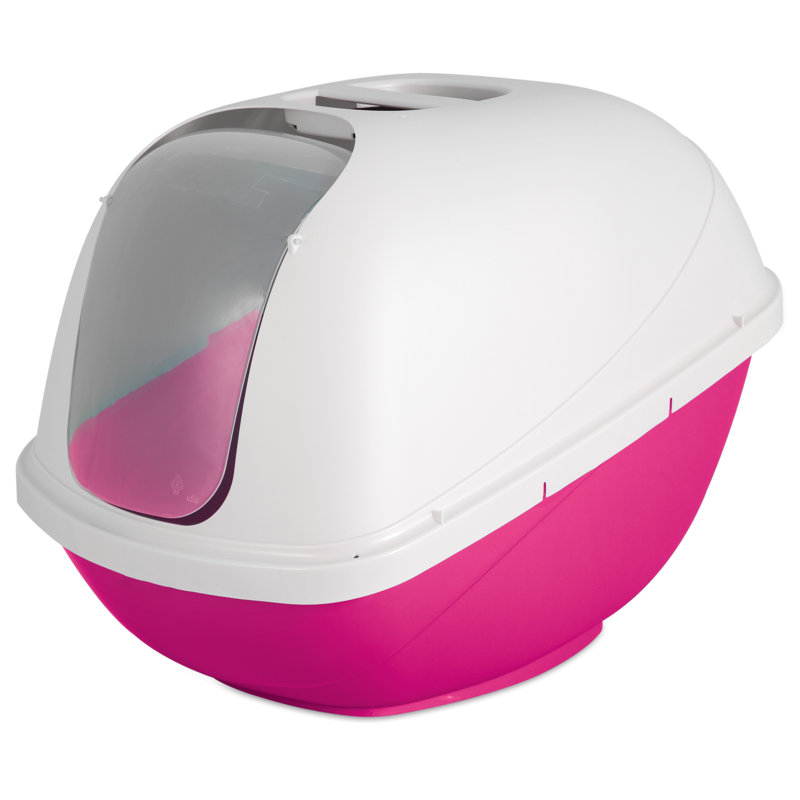 Basic Plastic Enclosed Litter Box, Jumbo (18.5" H x 19" W x 24" D), Pearl White/Pink