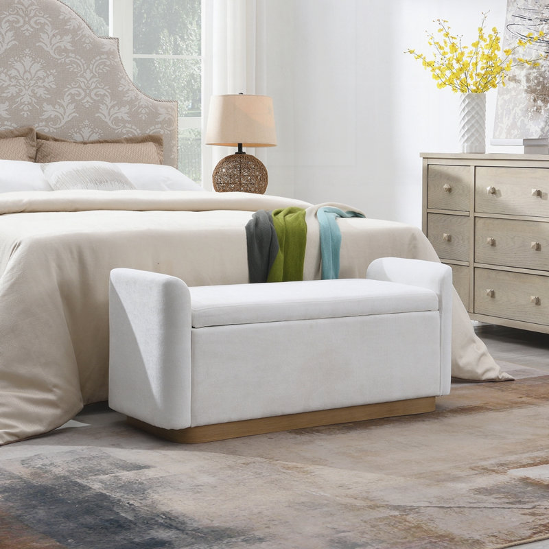 Banc rembourré avec repose-pieds avec charnière de sécurité et base en bois et métal pour la chambre à coucher et le salon