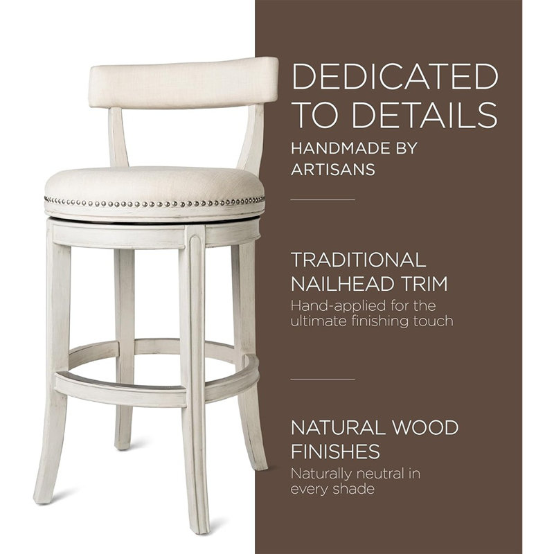Alexander 31-Inch Weathered Oak Swivel Bar Stool with Upholstered Seat