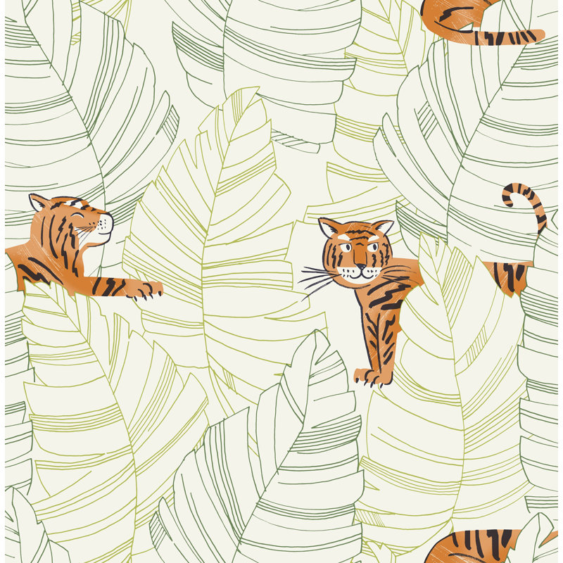 Rouleau de papier peint L 33 pi x l 20,5 po Honea Kids Hiding Tigers, Vert