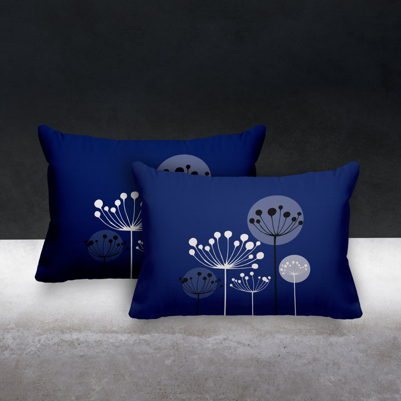 Floral Outdoor Reversible Throw Pillow, Navy Blue