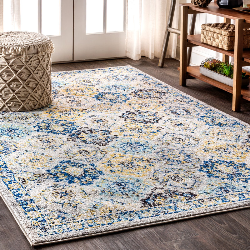 Latrell Modern Persian Boho Vintage Trellis Blue/Multi Rug, Rectangle 7'9" x 10'