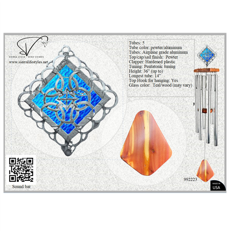 Croissant teint 36 po - Tube - Bois, Bleu sarcelle / argenté