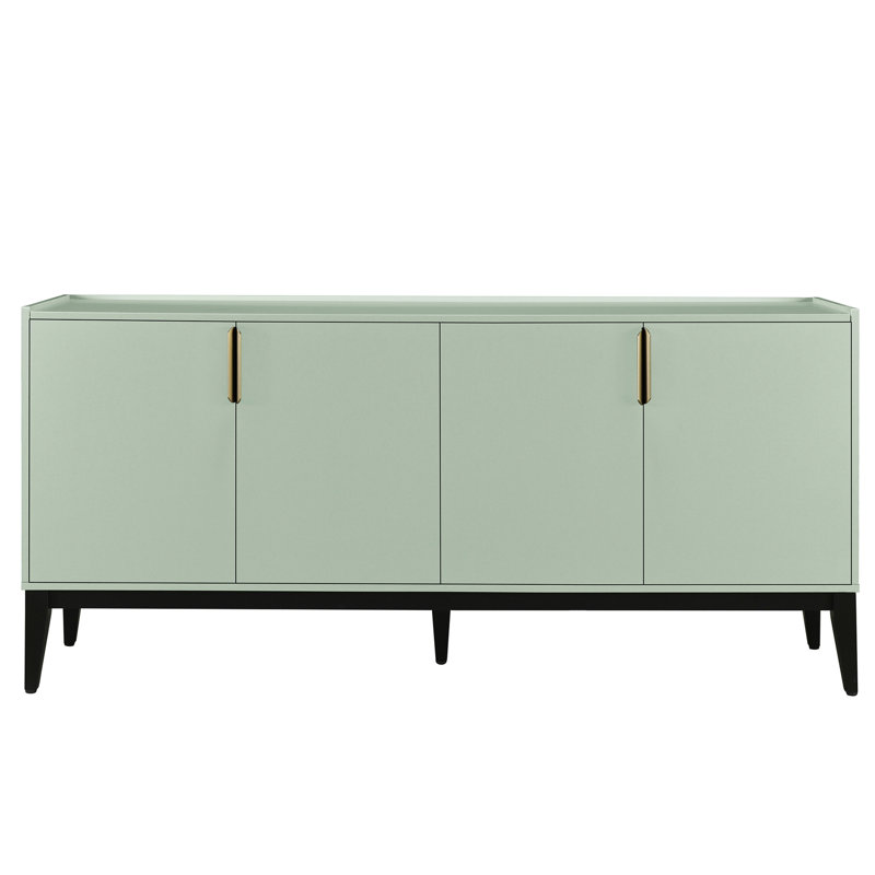 Armoire en bois à 4 portes pour le salon - bois massif +, tablette réglable avec poignées en aluminium texturé, Vert