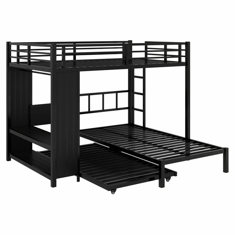 Lit superposé en métal avec garde-robe, lit gigogne, bureau pliable, échelles, Double sur simple