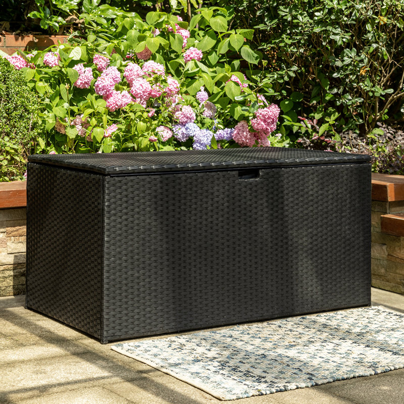 Coffre de terrasse en osier résistant à l'eau Glitzhome 140 gallons, Noir