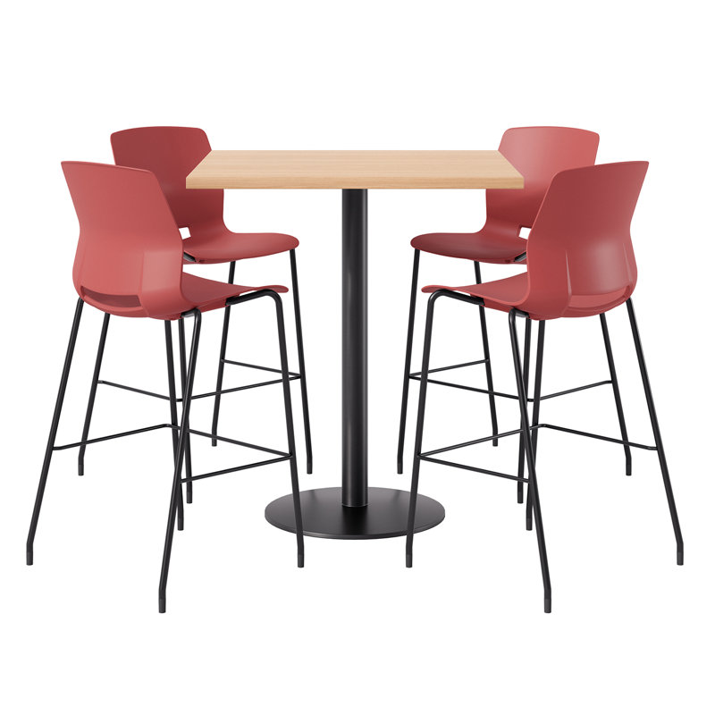 Ensemble repas pour 4 personnes à hauteur de bar, Érable, Rouge / noir, 29" H x 42" L x 42" W