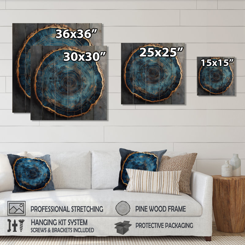 «Blue Forest Of Wood Slide Collage II», impression sur bois de forêt - sur bois de pin naturel, H 25 po x l 25 po x P 0,78 po