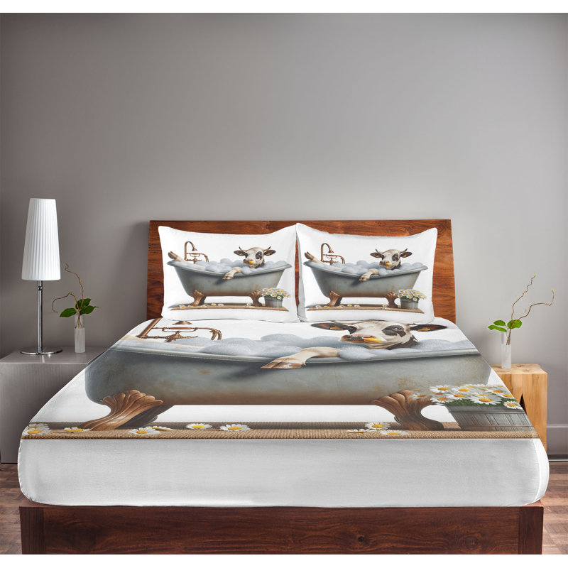 Drap-housse et taie décorative Ambesonne Bathing Chamomiles Coconut White and Cannelle, Double