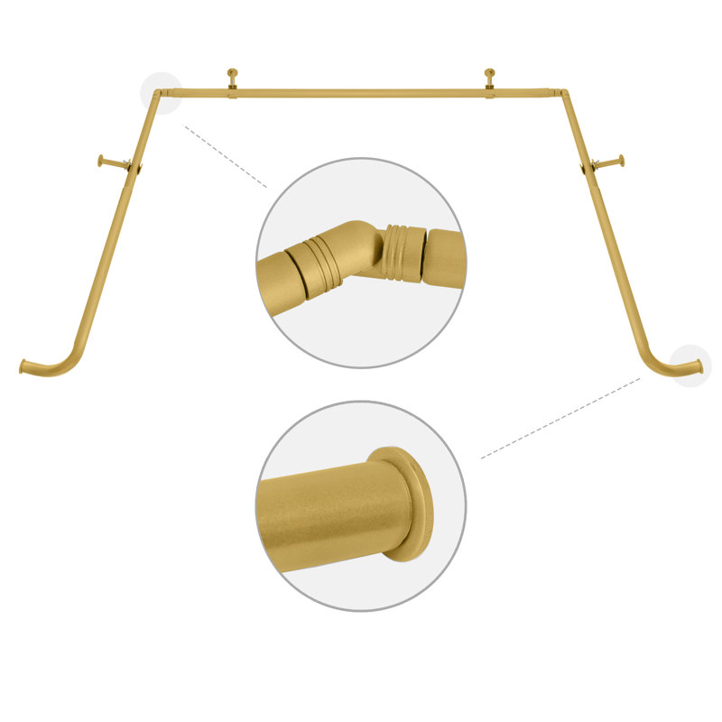 Hrishaan Adjustable Bay Window Single Curtain Rod, Gold