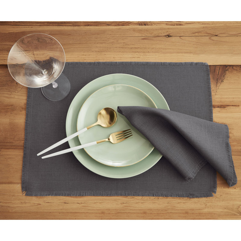 Fringe - 100% Pure Linen Dinner Napkins, Charcoal