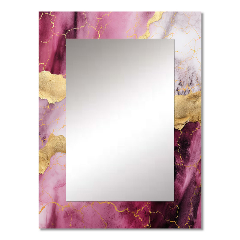 Rose et or marbre Essence I - grand miroir mural en marbre, miroir unique rose, impression d'art en métal, 32 po x 24 po