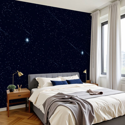 Peel and Stick Wallpaper Starry space Galaxy shiny stars astronomy Wall Murals 100"H x 144"W Removable PVC Wall Paper Self-Adhesive Wall Decor for Bedroom Living Room Home Office