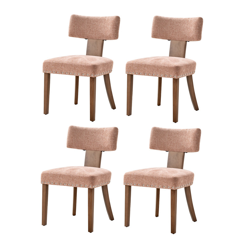 Dooey 20.5"W Mid-Century Modern Polyester Dining Chair with Nailhead Trim (Set of 4), Coral, 4
