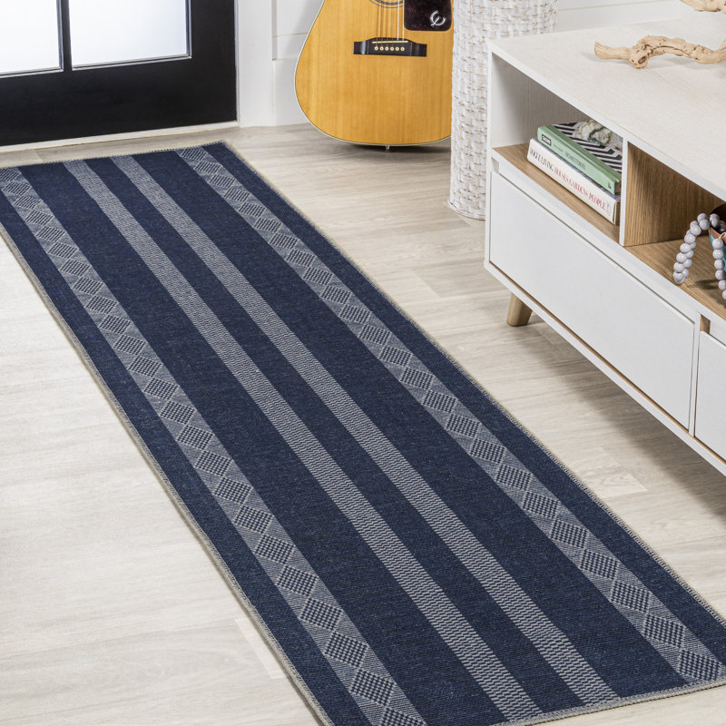 Tapis bleu marine / gris Braylyn, Tapis de couloir 2 pi x 8 pi