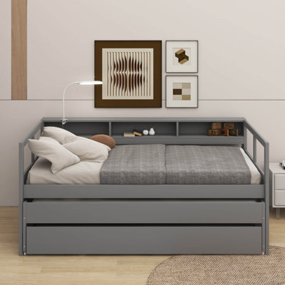 Twin XL Wood Daybed With 2 Trundles, Storage Cubbies, 1 Light For Free And USB