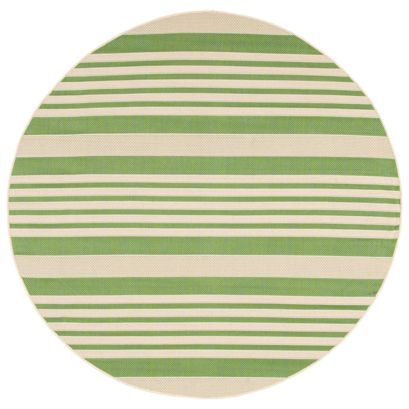 Arneshia Striped Machine Made Power Loom Acrylic Indoor / Outdoor Area Indoor/Outdoor Area Rug in Green/Beige, Round 5'3"