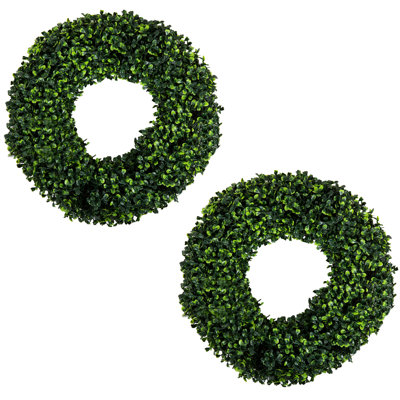 2 Wreaths - 16.5-Inch Round Artificial Boxwood Spring, Summer, Winter, or Fall Wreaths - Outdoor/Indoor Wreaths for Front Door