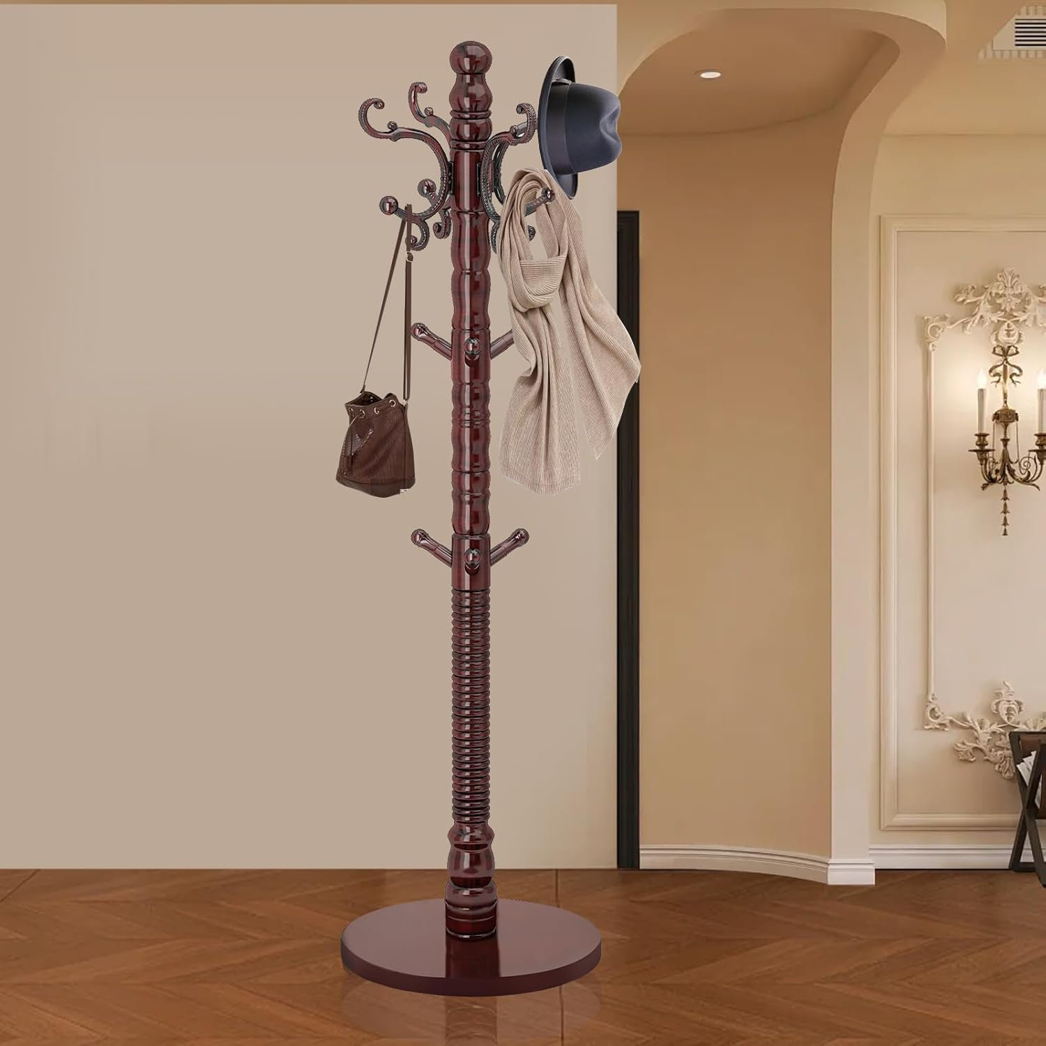 Charlton Home® Wood Coat Rack Stand, Vintage Wooden Coat Rack ...