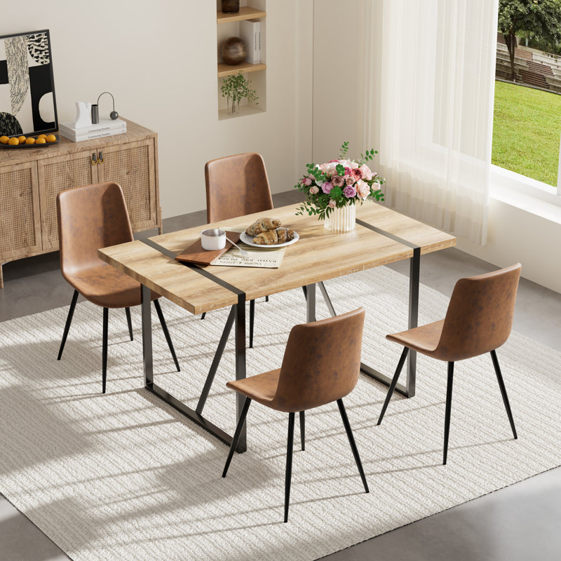 Ensemble de salle à manger rectangulaire à double caisson, 5, Brun rustique