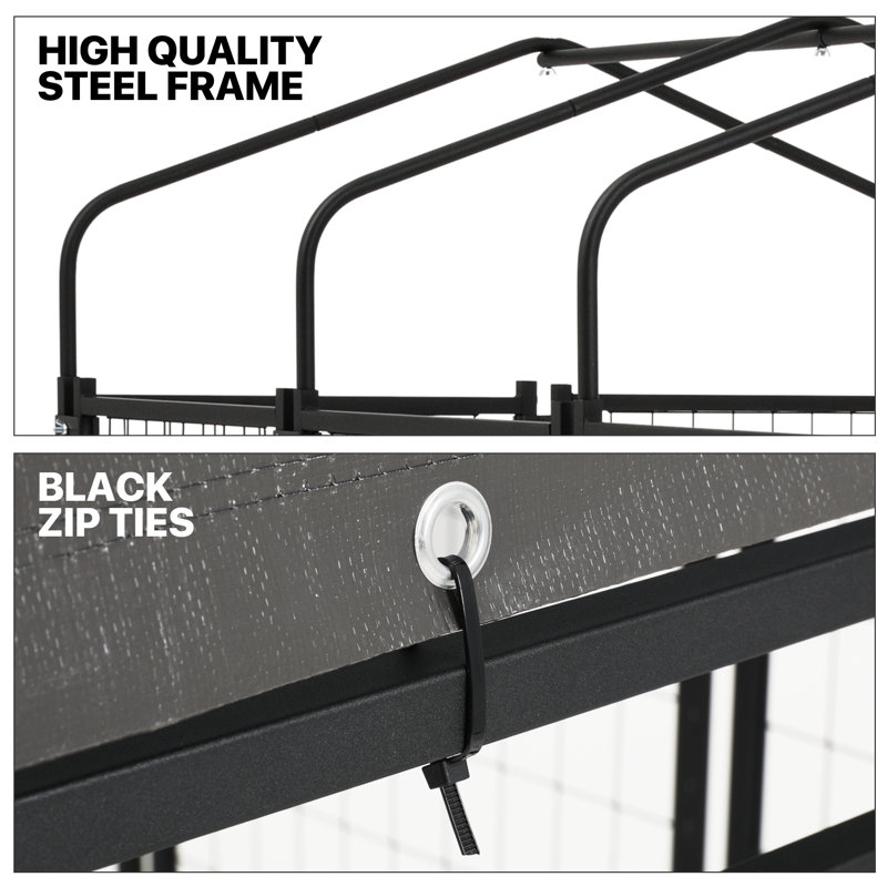 Large Black Steel Outdoor Dog Kennel with Waterproof Cover