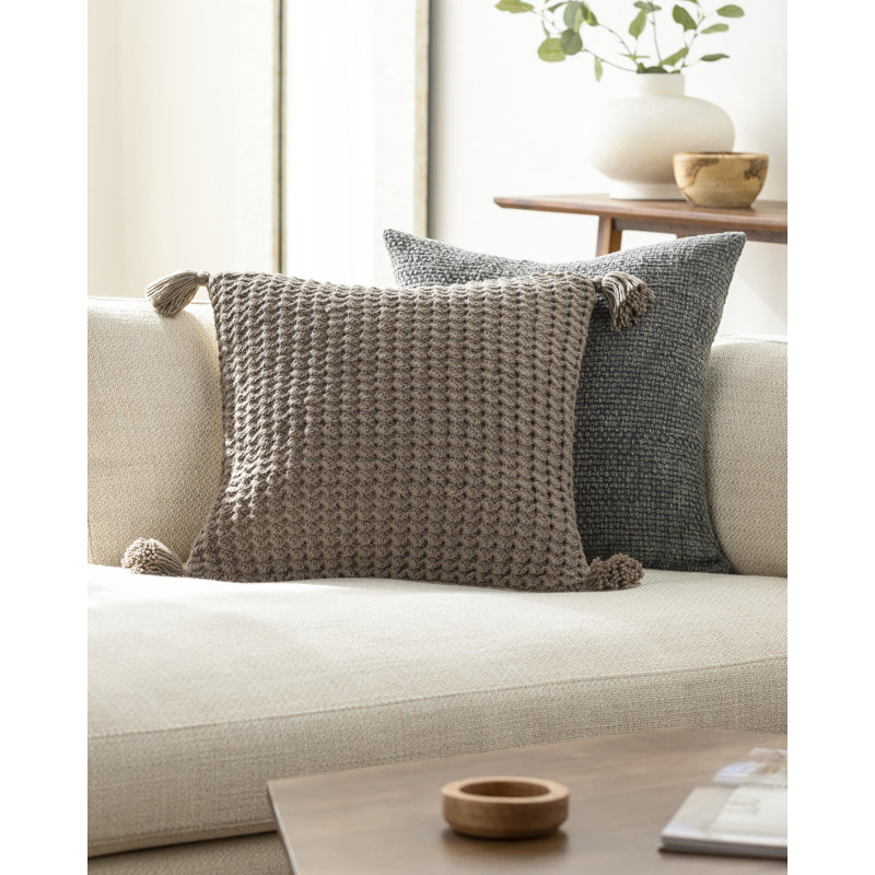 Makrome Wool Blend Reversible Throw Pillow, Brown, 18"H x 18"W, Down Blend
