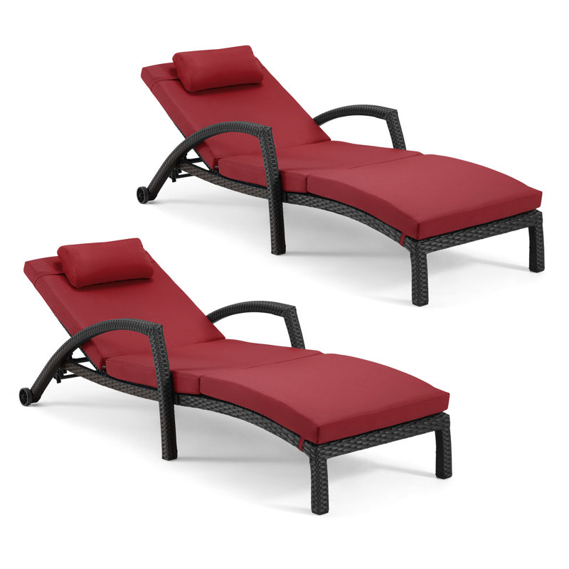 Red and Black Adjustable Wicker Outdoor Chaise Lounge Set