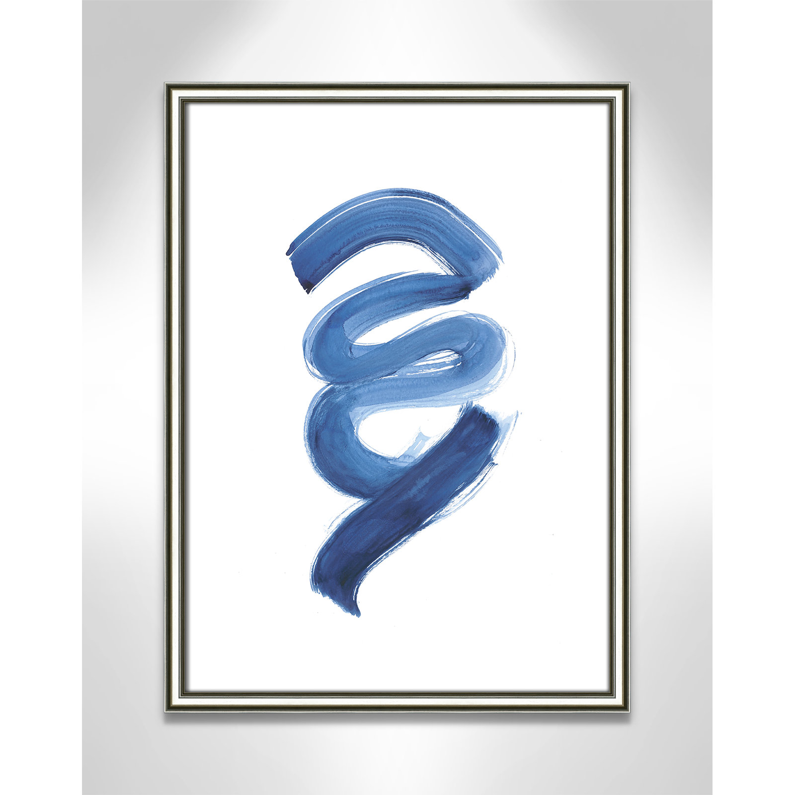 Coppola "Slinky Indigo I" Painting by Filippo Ioco, 23" H x 17" W x 0.88" D, Silver Framed Paper