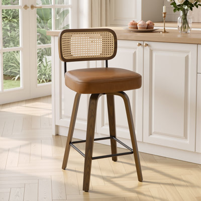 Julieza Swivel Upholstered Rattan Back Counter & Bar Stool