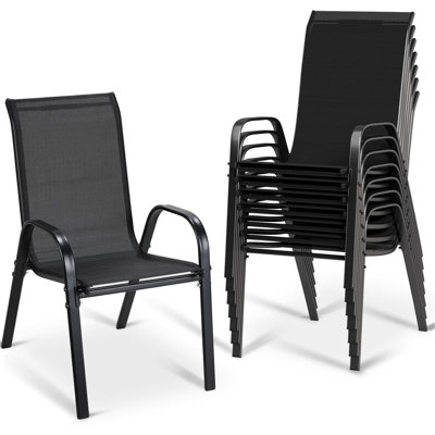 All-Weather Stackable Patio Chairs, Durable Textilene Fabric with Armrests, Sturdy Metal Frame, Ergonomic Quick-Dry Outdoor Dining Chairs for Backyard & Poolside(Black, 8pcs)