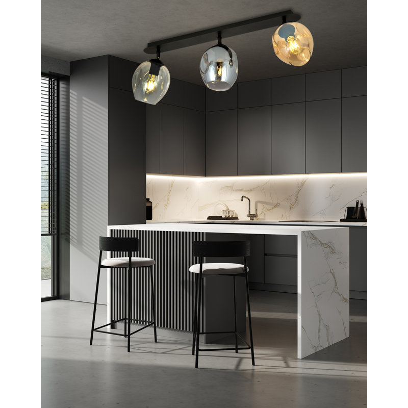 Golliday Glass Semi Flush Mount, Transparent/Graphite/Amber