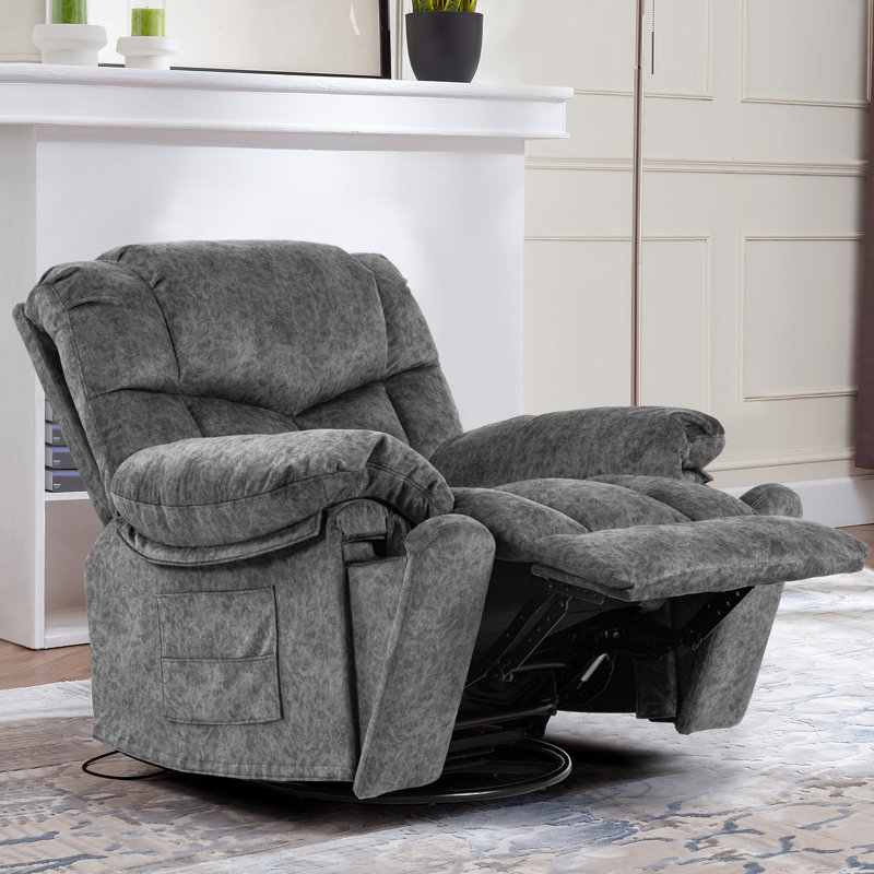  High-Softness Velvet Manual Swivel Rocker Recliner Chair, Gray