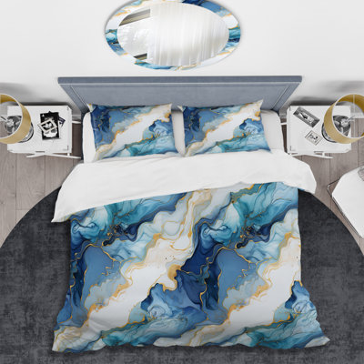 Coastal Blue Elegant Marble Shore II Marble Duvet Cover