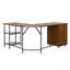 Bureau en L à deux tons avec rangement en L, noyer