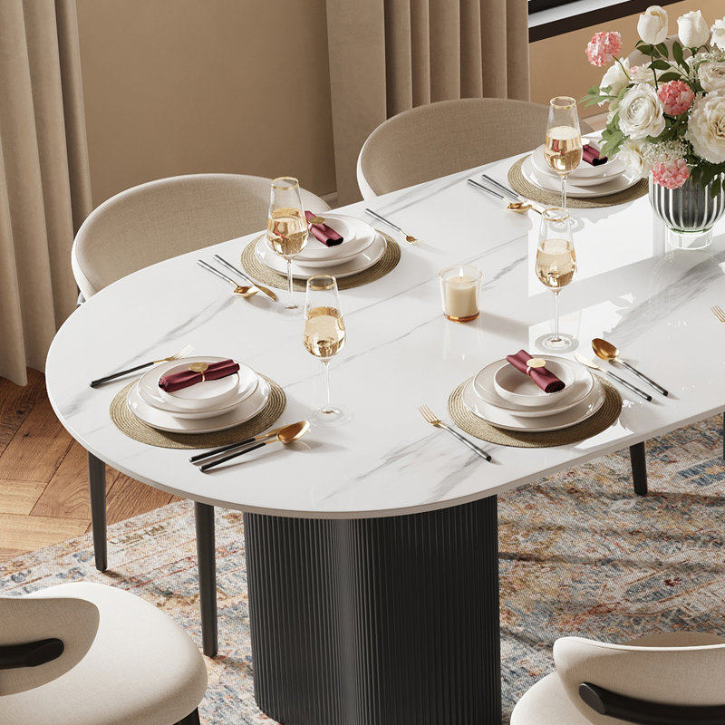 Table de salle à manger moderne pour 6 personnes Jamani, Noir, H 29,5 po x L 71 po x l 35,4 po, Blanc