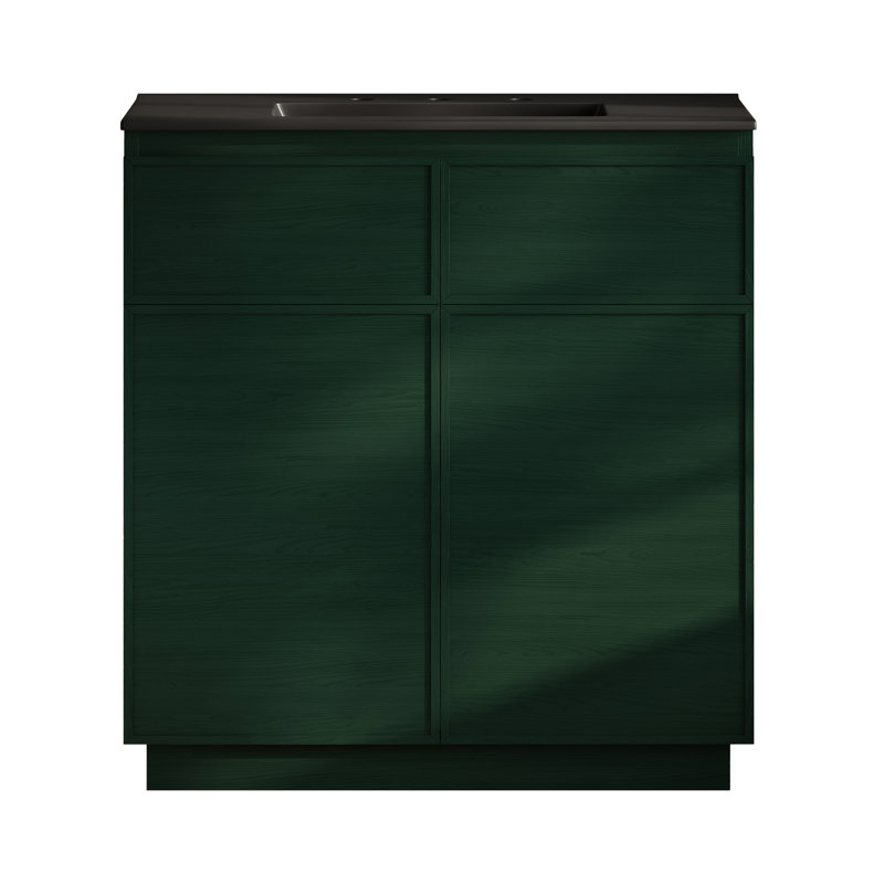 St. Tropez 36" Freestanding Bathroom Vanity With Sink Top, Black, Green, 8" Centers