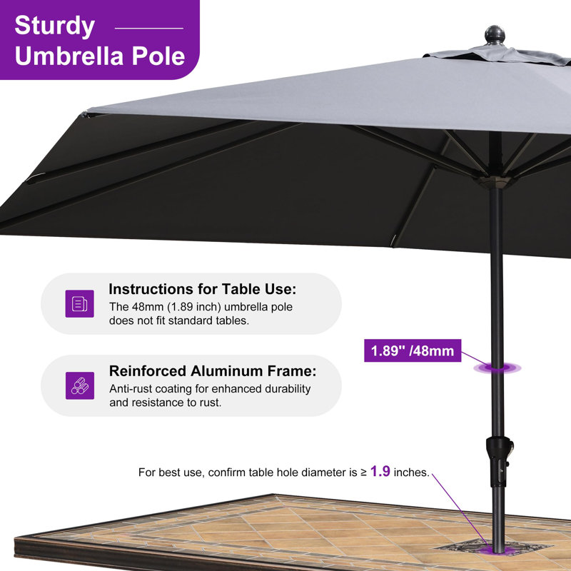Parasol de table rectangulaire rectangulaire d'extérieur 108 po x 132 po Latitude Run, Gris