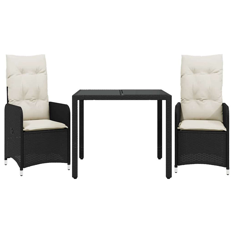  Bistro Set Black,Cream White, Cream White, 2, Black