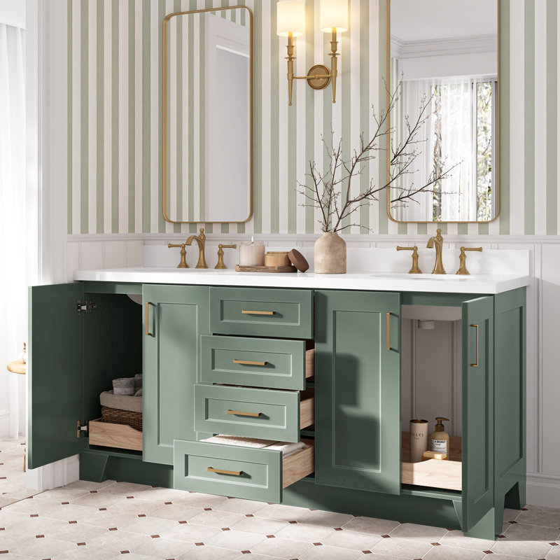 73 IN.  Single Bathroom Vanity, Oval,  White Quartz, Vintage Green
