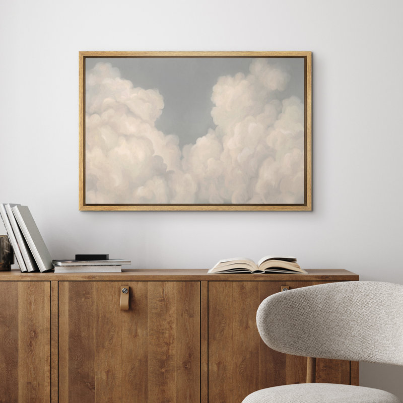 Framed Canvas Wall Art Print - Vintage Clouds Landscape Artwork Living Room Modern Minimalist Decor, Natural, 24" H x 36" W