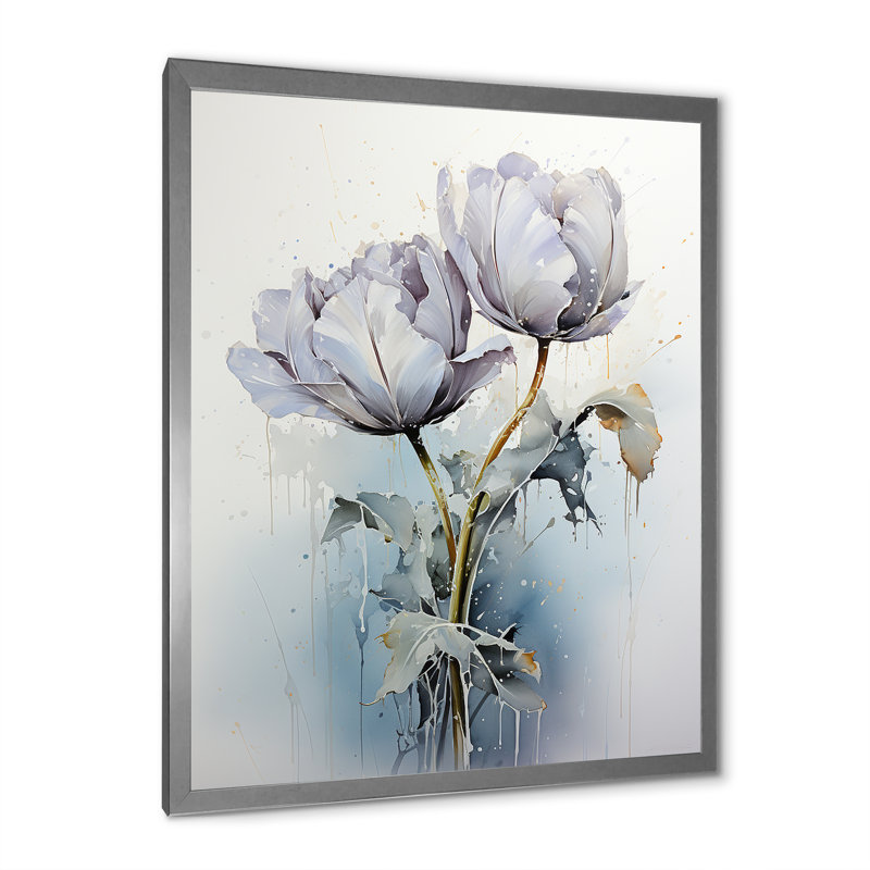 " Gray Tulip Quiet Stand ", Silver Single Picture Framed, 44" H x 34" W x 1.5" D
