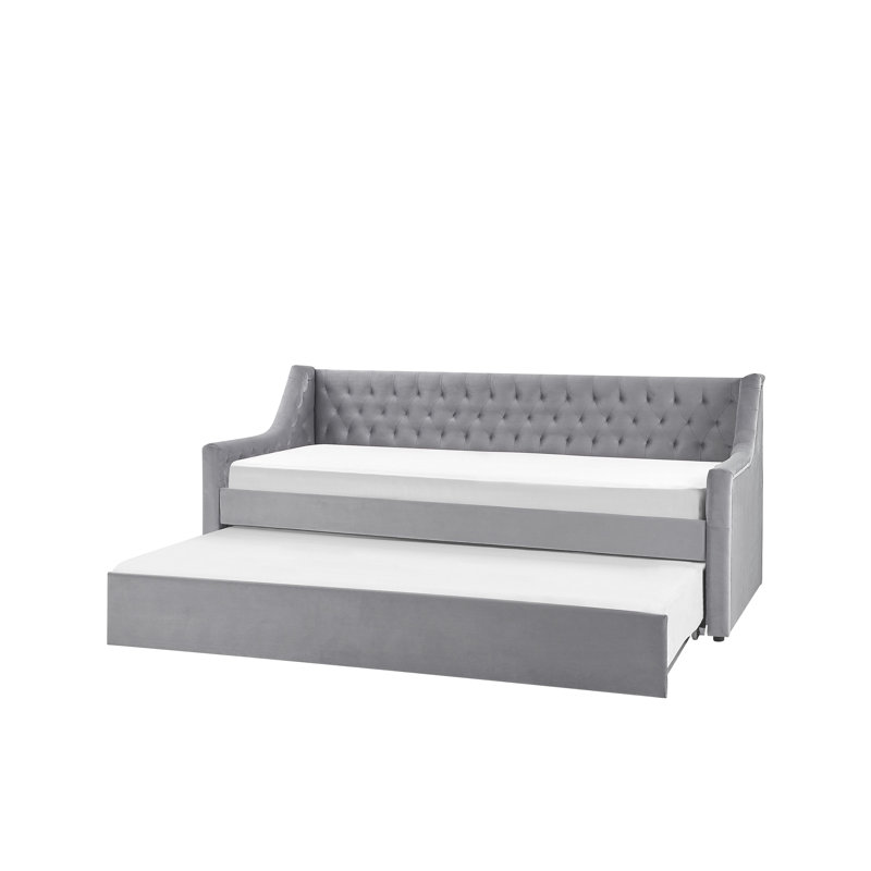 Nicolas Upholstered Velvet Daybed with Trundle Bed, Grey